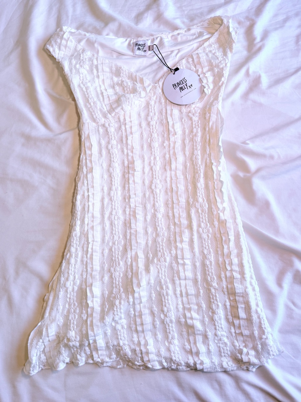 Princess Polly White Lace Ruffle Chemise Dress Cottage